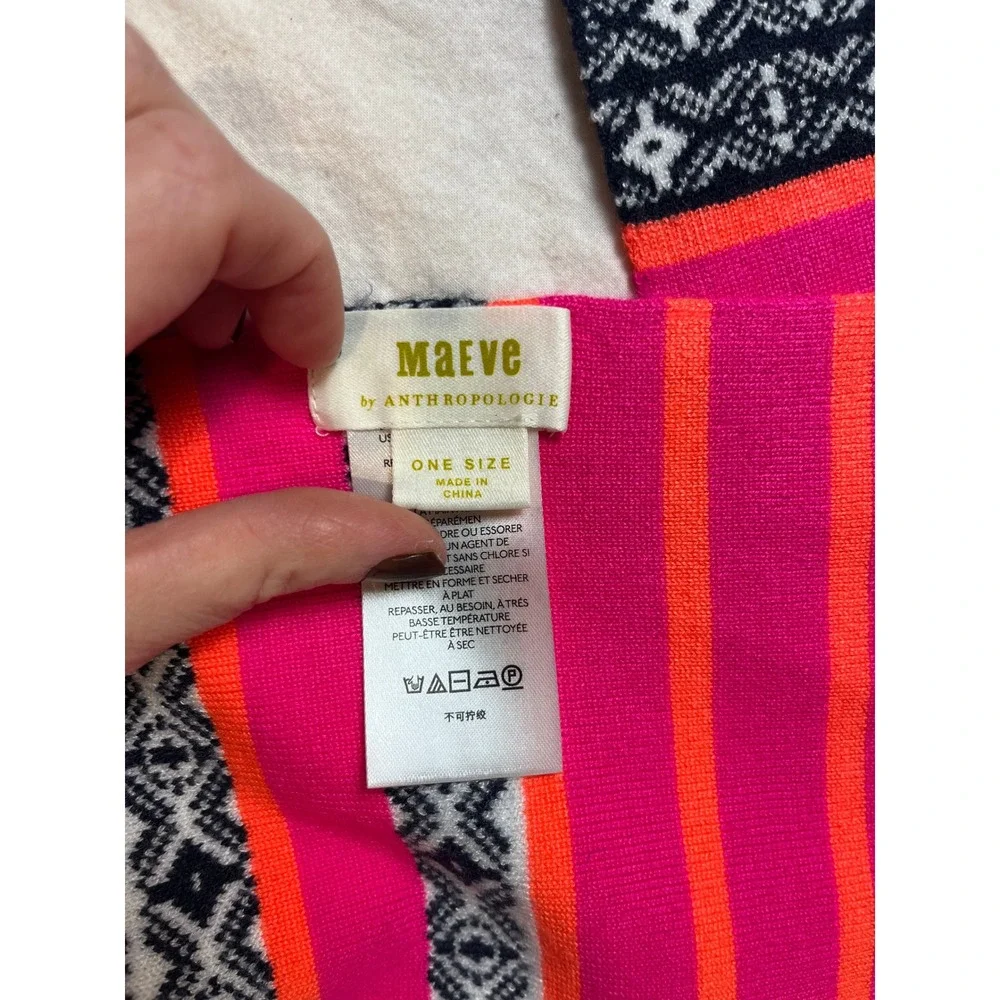 Maeve Anthropologie Abstract Fair Isle‎ Knit Scarf Navy Blue Pink Orange Stripe